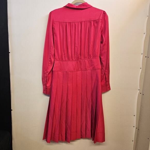 Mima Rosso Pink Kelsea Wrap Midi Dress Size L Pleated Collard Modest Barbiecore - Picture 3 of 8